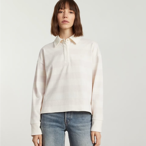 Purple and white striped long-sleeved rugby , NWT - Picture 2 of 8